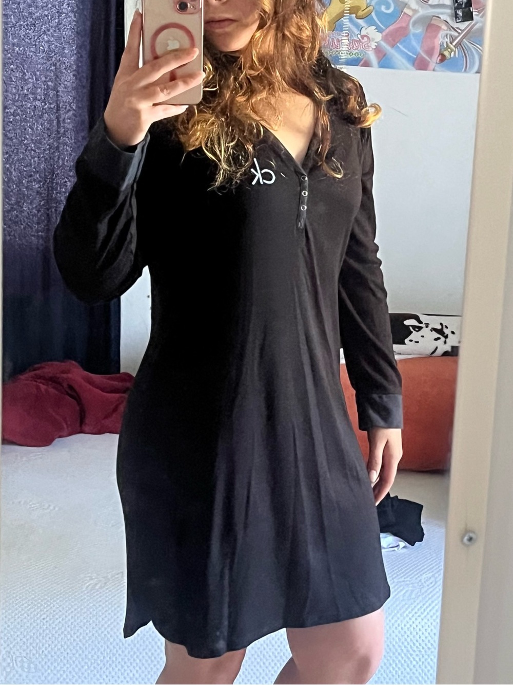 Calvin Klein Black Long Sleeve Henley dress with CK Logo